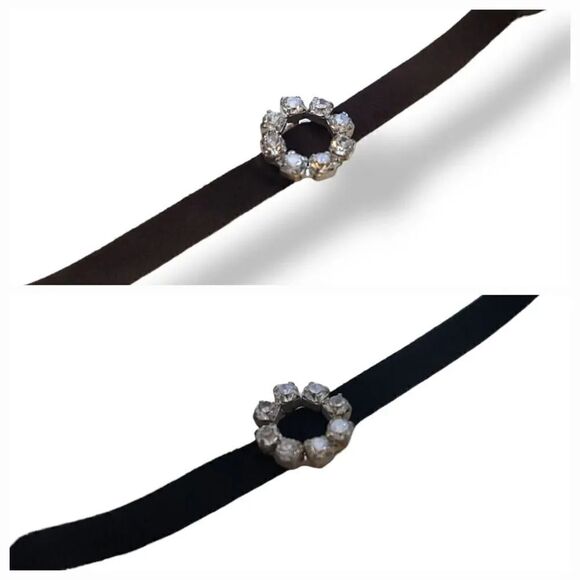 NEW Vintage 90's Y2K 2PC Velvet and Rhinestone Bracelet in Brown and Black - Picture 1 of 13